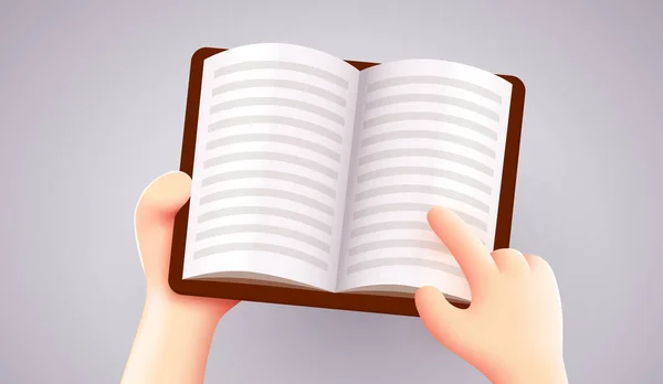 かわいい3D手の本を保持 読書の概念 ベクターイラスト — ストックベクタ