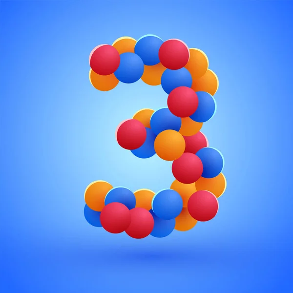 三号是用五彩缤纷的节日气球做的 矢量说明 — 图库矢量图片