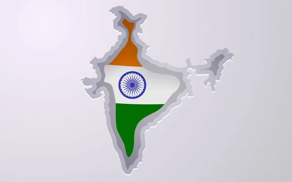 Kreativa Indien Karta Med Flagga Färger Papper Stil Snitt Vektorillustration — Stock vektor