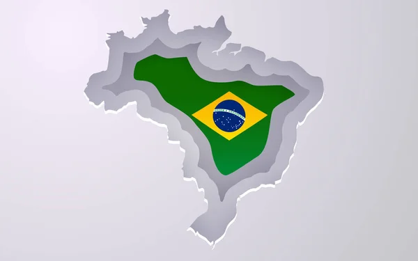 紙のカットスタイルで旗の色と創造的なブラジルの地図 ベクターイラスト — ストックベクタ