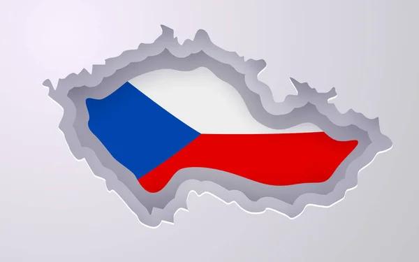 Creative Czech Republic Karta Med Flaggfärger Papper Stil Snitt Vektorillustration — Stock vektor