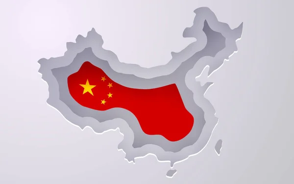 Kreatywna Mapa Chin Kolorami Flagi Stylu Cięcia Papieru Ilustracja Wektora — Wektor stockowy