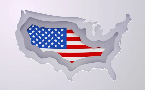 Kreativa Usa Karta Med Flagga Färger Papper Stil Vektorillustration — Stock vektor