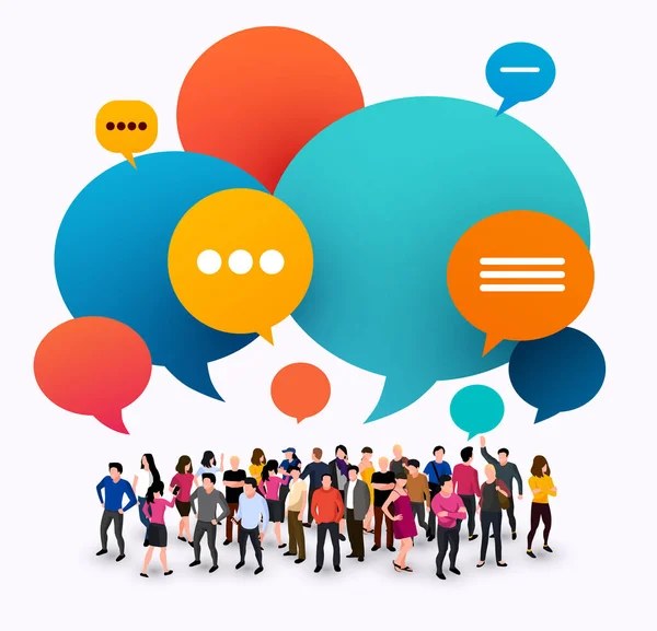 Modelo Rede Social Grupo Jovens Personagens Conversando Falando Conceito Comunicação —  Vetores de Stock