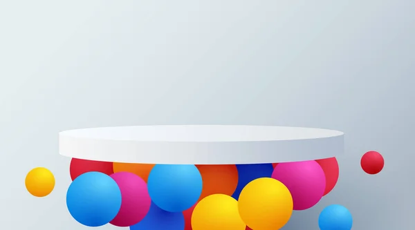 Abstracte Podiumachtergrond Met Kleurrijke Ballonnen Productpresentatie Modelleren Cosmetisch Product Tonen — Stockvector