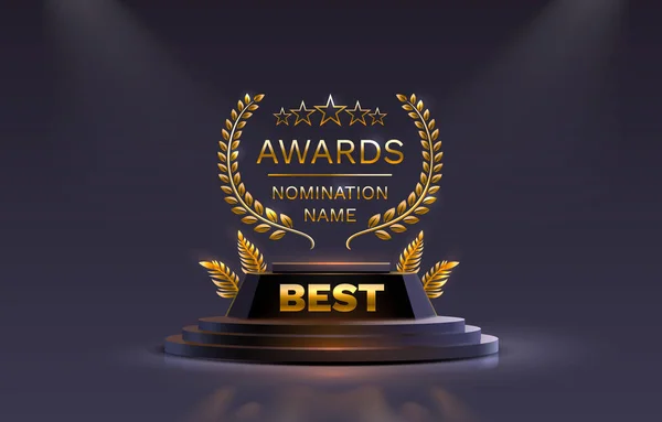 Best Awards Nomination Name Podium Golden Prize Event Scene Star — Stock Vector