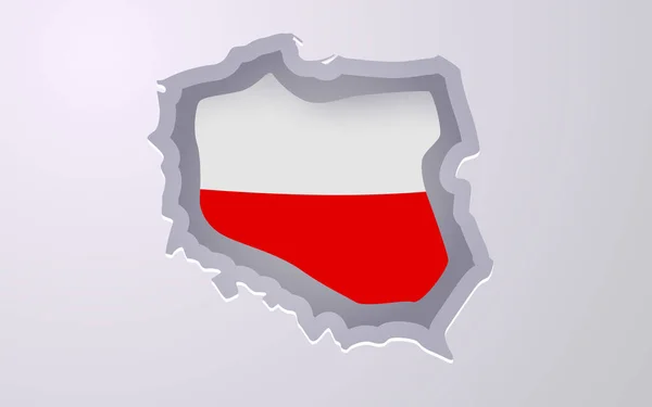 Kreatív Lengyelország Térkép Zászlószínekkel Papírvágásos Stílusban Vektorillusztráció — Stock Vector