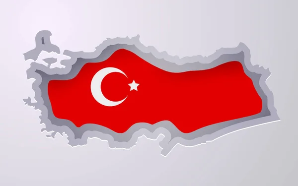 具有创意的土耳其地图 国旗颜色为剪纸风格 矢量说明 — 图库矢量图片