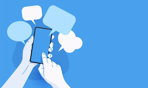 Main Tenant Téléphone Avec Des Messages Concept Communication Réseaux Sociaux — Image vectorielle