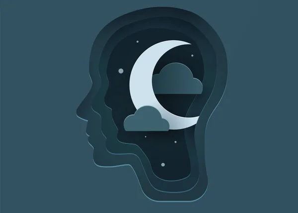 Silhouette Eines Menschlichen Kopfes Mit Nächtlichem Mond Konzept Von Gesundem — Stockvektor