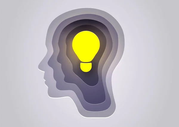 電球で人間の頭のシルエット ブレインストーミング アイデア 創造性の概念 ベクターイラスト — ストックベクタ