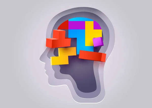 Nsan Akıl Oyununun Silueti Bulmacayı Engelliyor Akıl Sağlığı Psikoloji Kavramı — Stok Vektör