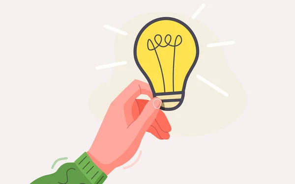 Die Hand Hält Eine Glühbirne Idee Und Kreativitätskonzept Moderner Flacher — Stockvektor