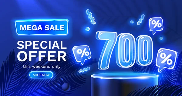 Specialerbjudande Till Försäljning Mega Neon 700 Sale Banner Skriv För — Stock vektor