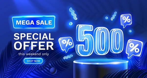 Specialerbjudande Till Försäljning Neon 500 Sale Banner Skriv För Befordran — Stock vektor
