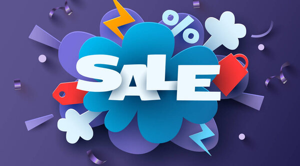 Скидка творческая композиция. Мега Сале. Векторная иллюстрация.