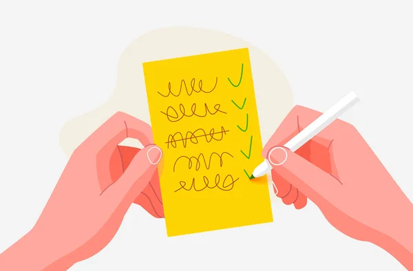 Tangan Membuat Daftar Yang Harus Dilakukan Pada Kertas Kuning Stiker - Stok Vektor