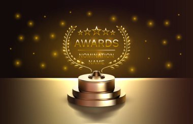 Best Awards nomination name podium, golden prize event, scene star ceremony. Vector clipart