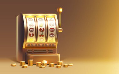 Casino 777 banner slots machine winner, jackpot fortune of luck. Vector illustration clipart