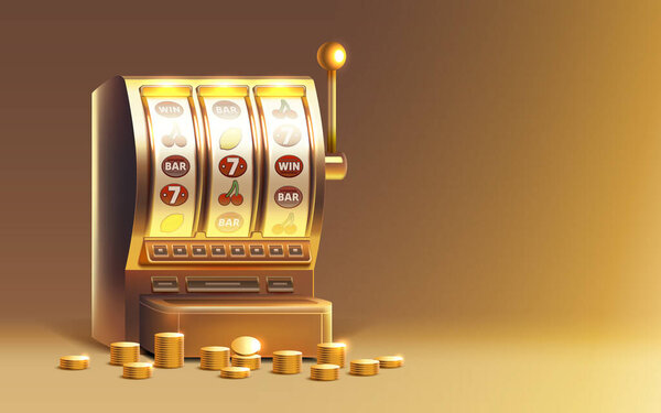 Casino 777 banner slots machine winner, jackpot fortune of luck. Vector illustration