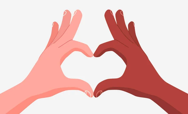 Multiraciale Handen Samengevouwen Een Hartvorm Het Concept Van Gelijkheid Diversiteit — Stockvector