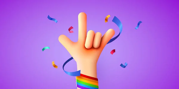Hand Hand Showing Rock Sign Celebrate Pride Month Peoples Rights — Stock Vector