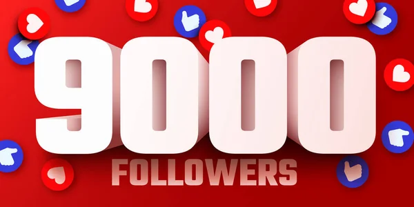 Eller 9000 Anhängare Tackar Sociala Nätverk Vänner Anhängare Webbanvändare Tack — Stock vektor