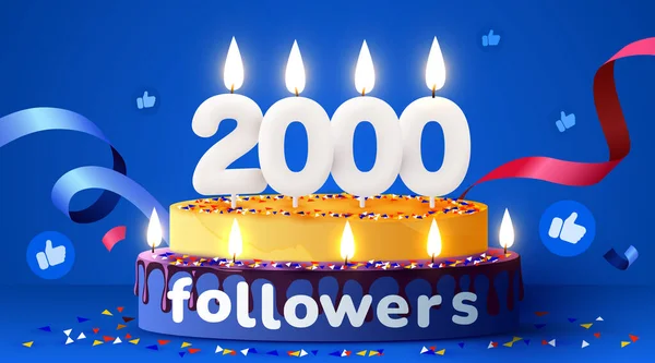 2000 Followers Merci Social Network Amis Abonnés Abonnés Aime Gâteau — Image vectorielle