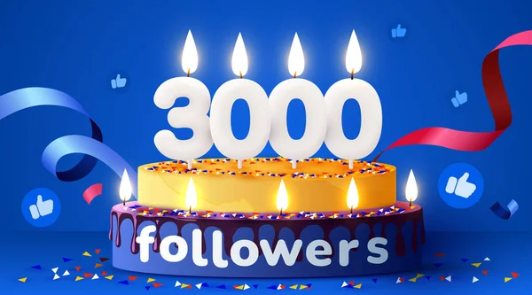 3000 Followers Merci Social Network Amis Abonnés Abonnés Aime Gâteau — Image vectorielle