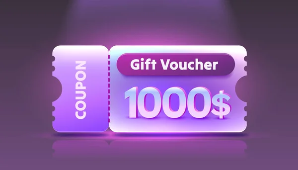Coupon Speciale Voucher 1000 Dollar Bekijk Banner Speciale Aanbieding Vector — Stockvector