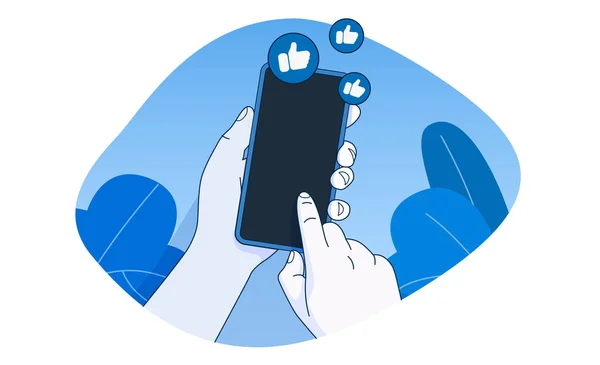 Handheld Mobiele Smartphone Met Likes Notificatie Pictogrammen Sociaal Media Marketing — Stockvector
