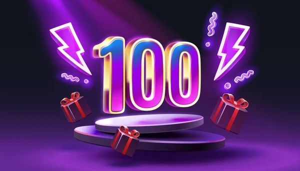 Mega Prodej Speciální Nabídka Neon 100 Sale Banner Podepsat Povýšení — Stockový vektor