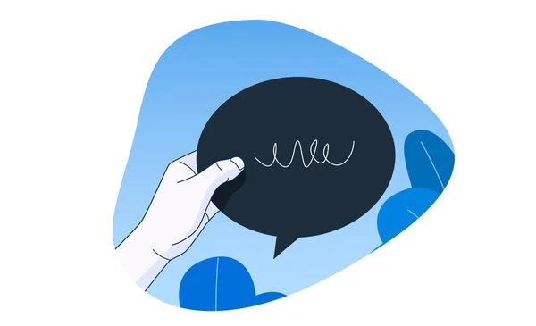 Mão Segurar Uma Bolha Conversa Conceito Comunicação Esboço Estilo Cartoon — Vetor de Stock