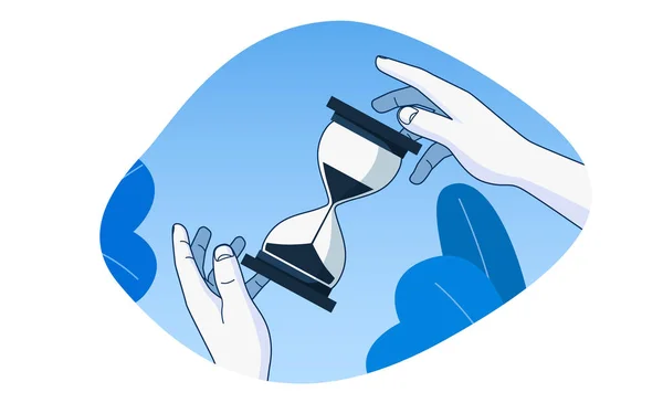 砂時計を持っている手 時間管理と計画の概念 モダンなフラットスタイル ベクターイラスト — ストックベクタ