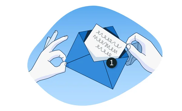 Les Mains Tiennent Lettre Ouverte Concept Communication Correspondance Style Dessin — Image vectorielle