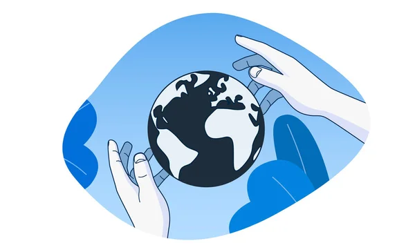 Les Mains Tenant Globe Terrestre Décrivez Style Dessin Animé Illustration — Image vectorielle