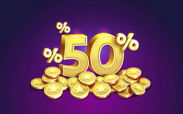 Cashback Percentage Gouden Munten Financiële Besparingen Vector — Stockvector