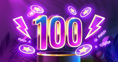 Bedava 100 sikke, tanıtım broşürü, pankart oyunu. Vektör