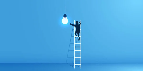 人間は電球に階段を登る アイデア イノベーションの概念 ベクターイラスト — ストックベクタ