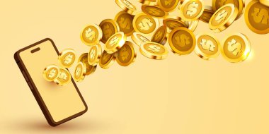 Uçan paralı akıllı telefon. Mobil yatırım konsepti. Vektör illüstrasyonu