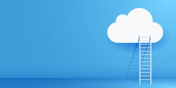 Staircase leading to the cloud. Cloud storage concept. Vector illustration