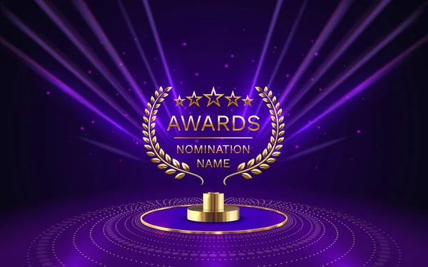 Utmärkelser Nominering Namn Podium Gyllene Prisevenemang Scen Stjärna Ceremoni Vektorillustration — Stock vektor