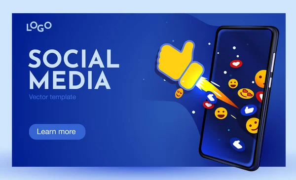 Smartphone Con Símbolos Concepto Marketing Redes Sociales Ilustración Vectorial — Vector de stock