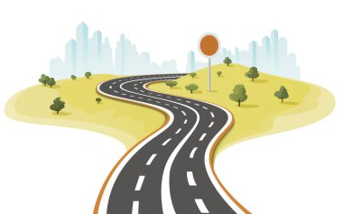 Sonsuzluğa giden yol, tatil gezisi, Ufuk çizgisi gökyüzü. Vektör illüstrasyonu