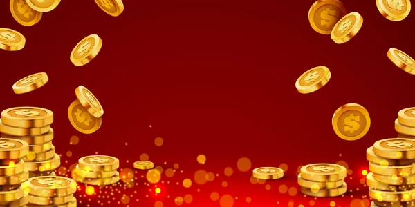 Cayendo Monedas Cayendo Dinero Volando Monedas Oro Lluvia Dorada Jackpot — Vector de stock