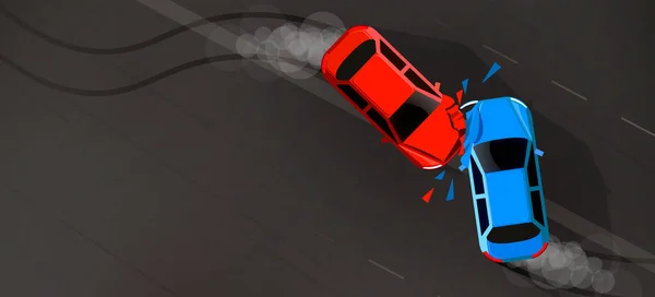 Verkehrsunfall Zwei Autos Stießen Zusammen Verkehrssicherheitskonzept Vektorillustration — Stockvektor