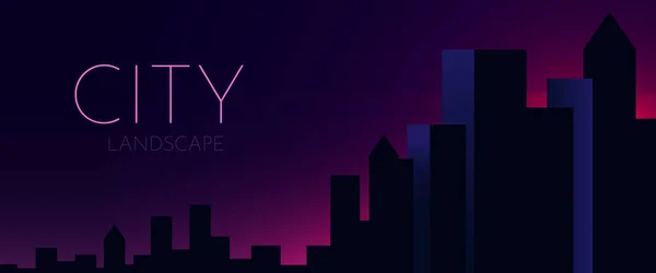 Φουτουριστική Νυχτερινή Πόλη Cityscape Σκούρο Φόντο Λαμπερά Φώτα Νέον Cyberpunk — Διανυσματικό Αρχείο