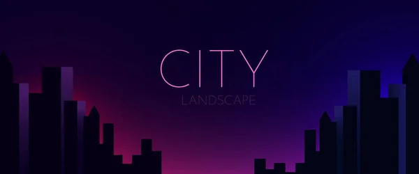 未来のナイトシティ 光るネオンライトで暗い背景のシティスケープ サイバーパンクとレトロウェーブスタイルイラスト — ストックベクタ