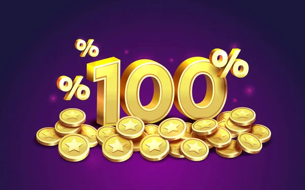 Cashback 100 Percentagem Moedas Ouro Economia Financeira Vetor — Vetor de Stock