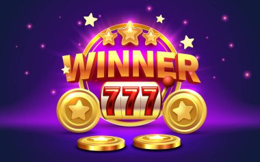 Kazanan slot simgeleri, slot makinası, gece Vegas. Vektör